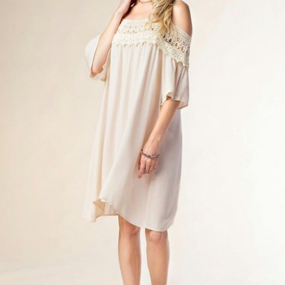 KORI AMERICA COLD SHOULDER DRESS, IVORY, MED, NWT